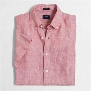 J. Crew Men's Nantucket Red Linen-Blend Short-Sleeve Button-Down Shirt